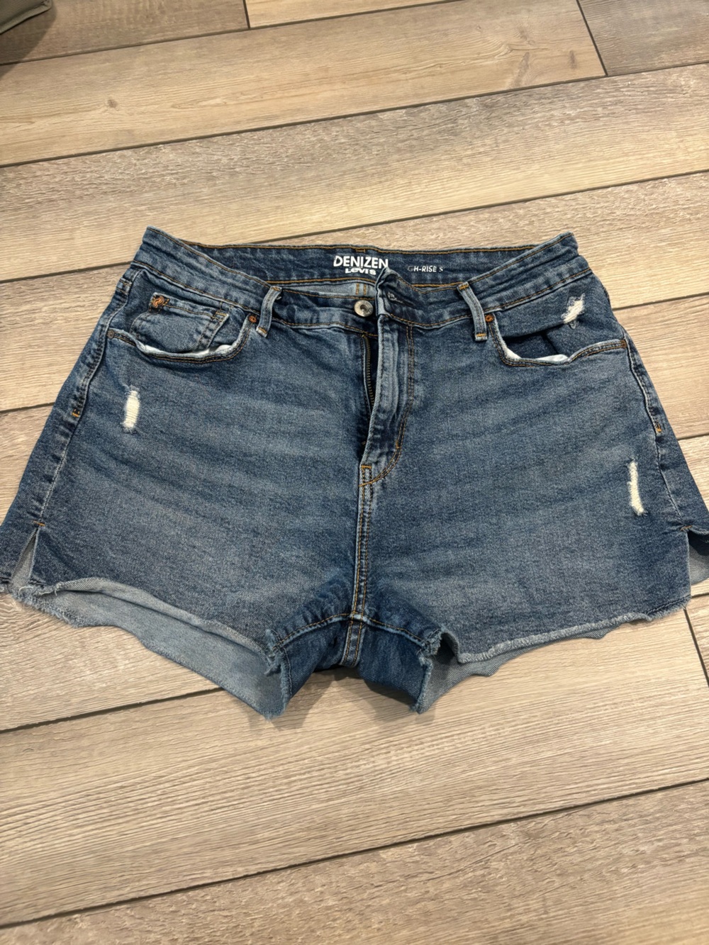 Denizen from Levi's Distressed Dark Blue Denim Cutoff Shorts